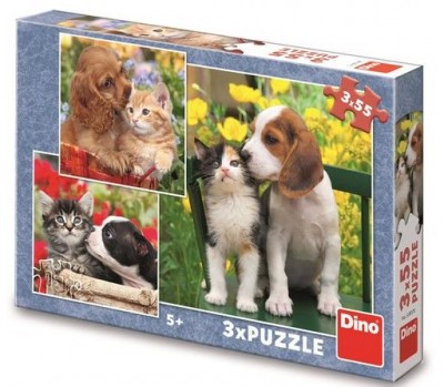 Φίλοι Σκύλος & Γάτα 3 x 55 Τεμ. Παζλ Dino